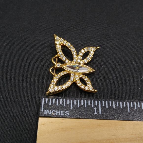 Swarovski Butterfly Swan Logo Small Brooch, Gold Plated, 1990s Vintage Jewelry - Picture 6 of 10
